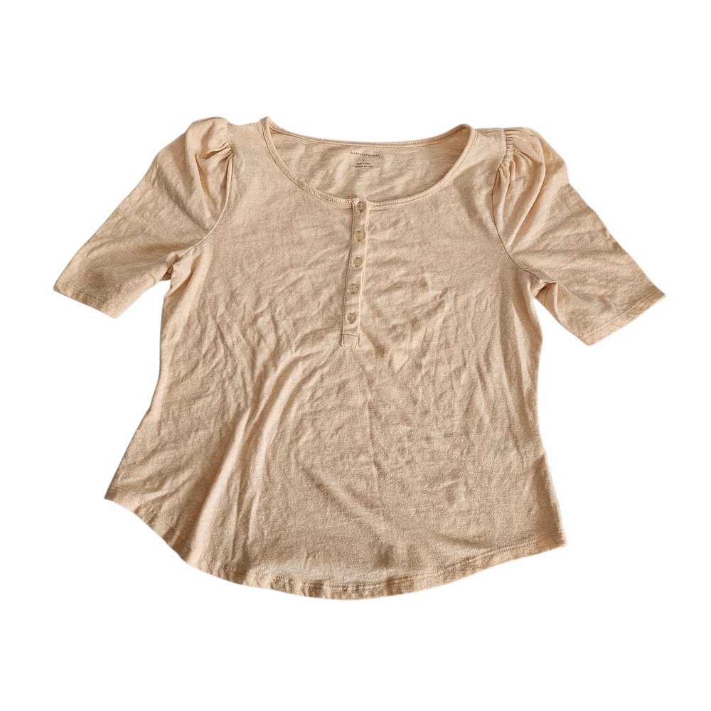 Anthropologie Women's Puff Sleeve Henley Top Size: Large Light Peach